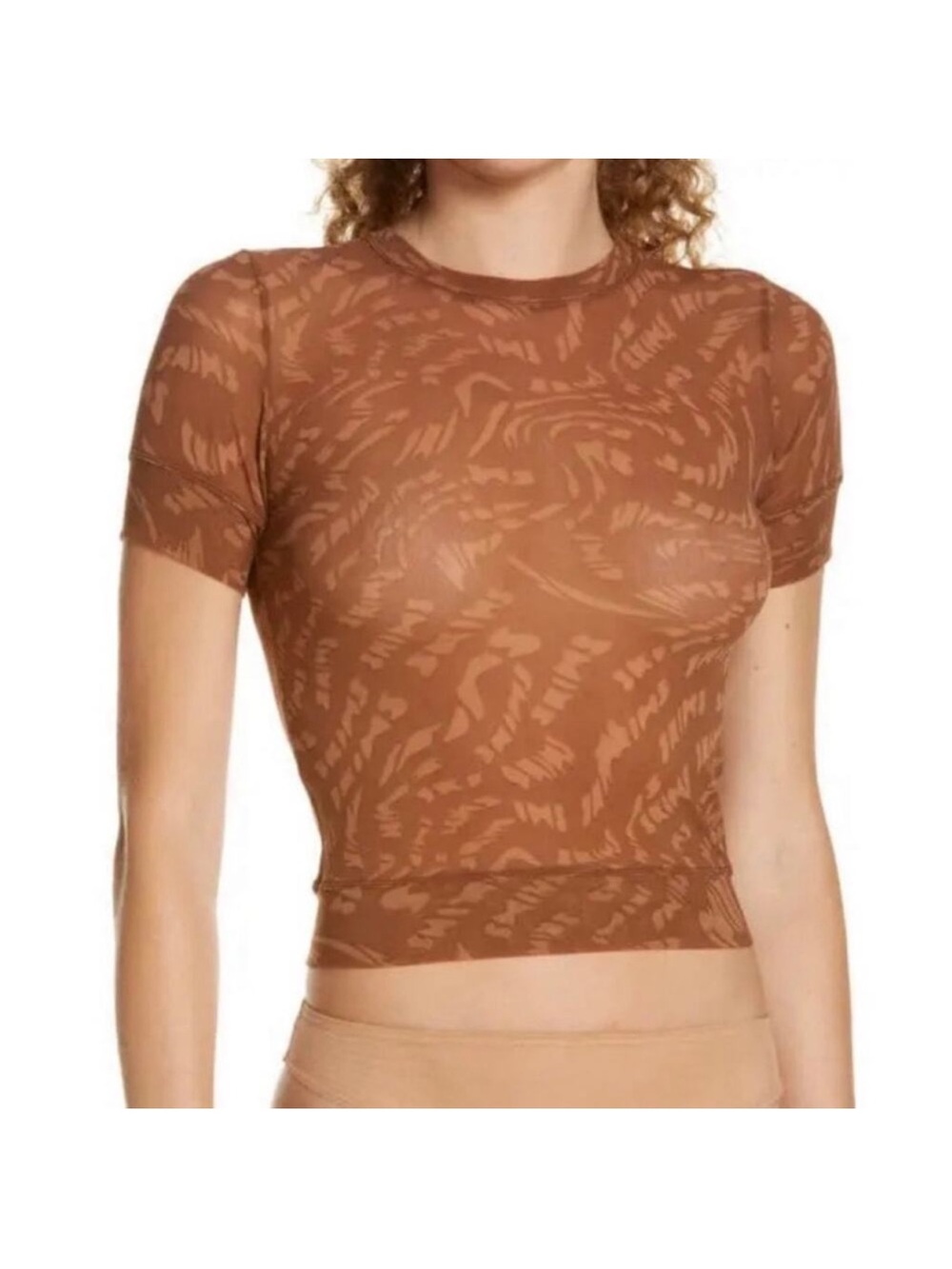 Skims Women's Summer Mesh T-Shirt Short Sleeve Latte Swirl Brown Size Medium